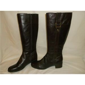 Bandolino Castalina Boots Women Brown Leather  Size 9.5 with Zipper Heel Buckle